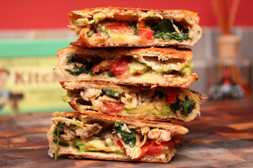 Cheese Crusted Spinach & Mushroom Quesadillas